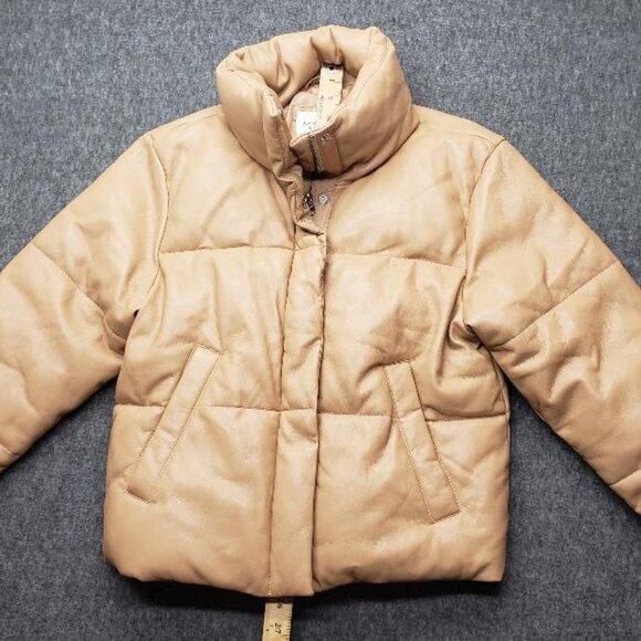 Abercrombie & Fitch Jackets & Blazers - Abercrombie & Fitch Jacket Womens Sz Med Vegan Leather A&F Mini Puffer Coat Tan